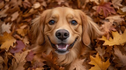 Golden Retriever in Autumn Leaves