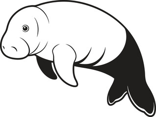 Fototapeta premium Manatee silhouette Vector art Illustration, Manatee silhouette art 