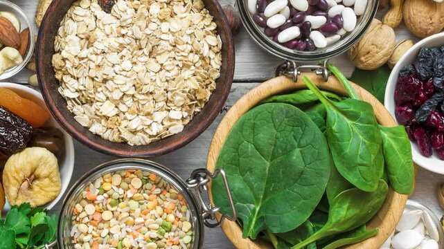 Food containing magnesium and potassium. Vegan and vegetarian diet rich in natural magnesium. healthy food. top view