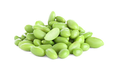 Raw green edamame soybeans isolated on white
