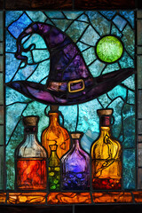 Spooky-inspired stain glass window design.