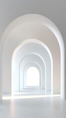 Fototapeta premium A serene interior showcasing elegant arches in a minimalist design, illuminated by soft light, creating a peaceful atmosphere.