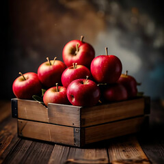 Apples in wooden box 