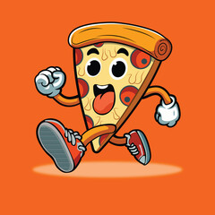 Hand drawn cute pizza cartoon mascot logo illustration