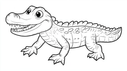 Fototapeta premium A cartoon drawing of an alligator with a toothy grin, facing right, with visible scales.