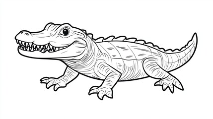 Fototapeta premium Line drawing of a smiling alligator with its mouth open and sharp teeth.