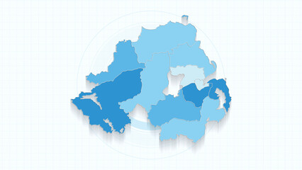 Blue Map of Northern Ireland, Northern Ireland map with borders of the states, country high detailed illustration map.
