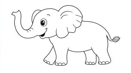 Naklejka premium A simple line drawing of a happy elephant with its trunk raised.