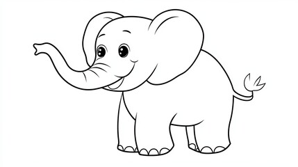 Fototapeta premium A cute cartoon elephant with big ears and a trunk raised up.