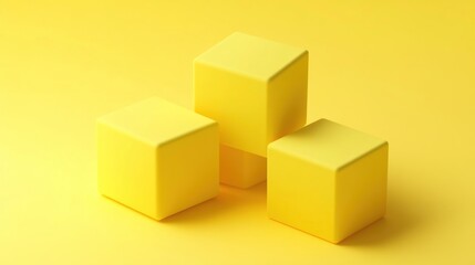 Fototapeta premium Three Yellow Cubes on a Yellow Background