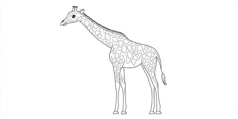 Fototapeta premium Line art illustration of a giraffe standing on a white background.