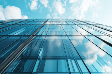 Fototapeta premium Blue sky mirrored in a modern glass building facade