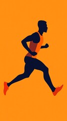 Dynamic silhouette of a runner in motion against a vibrant orange background, symbolizing speed and athleticism.