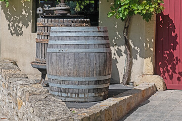 Wine barrel made of wood.