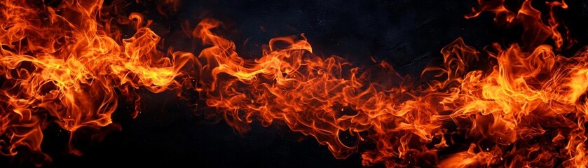 A dramatic black canvas illuminated by bright flames and swirling, dense smoke