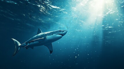 Fototapeta premium Great White Shark Swimming in the Sunlight