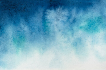 Winter landscape. Snowdrifts and blue sky. Watercolor hand painted valley, snowy field illustration isolated on background. For designers, decoration, shop, for postcards, wrapping paper, covers