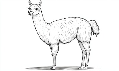 Fototapeta premium A hand-drawn illustration of a llama standing on all four legs with its head turned slightly to the left, looking at the viewer