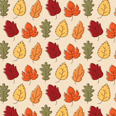 Obraz premium seamless pattern with autumn leaves. Vector colorful autumn natural seamless pattern with fall leaves, leaf. 