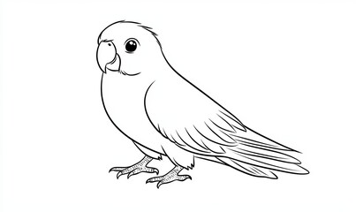 Fototapeta premium A simple line drawing of a parrot with large eyes, a beak, and feathery wings.