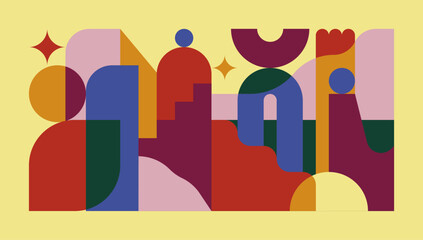 Colorful, abstract and geometric cityscape, with flat vector shapes © Léo Alexandre