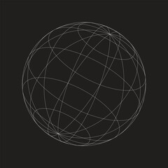 Abstract mesh sphere with thin intersecting lines on a black background, technological design.