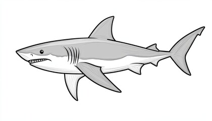 Obraz premium A simple illustration of a great white shark, a powerful and fearsome predator of the ocean.