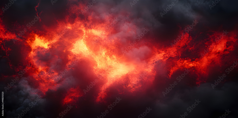 Wall mural fire background with space for design. toned fiery red sky with flame effect.