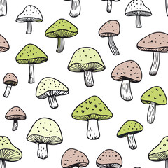 Poisonous bright mushrooms seamless pattern.