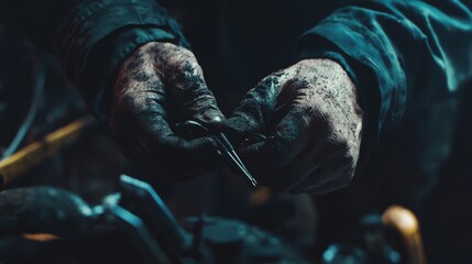 Manual Labor: Cinematic Close-Up of Skilled Construction Worker Hands