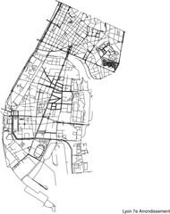 Street map of the Lyon seventh Arrondissement in black and white with title