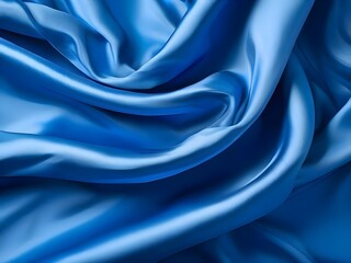 Obraz premium luxurious blue satin or silk fabric with a smooth, glossy texture.The elegant folds and silky finish create a sense of opulence and sophistication, perfect for fashion or interior design inspirations