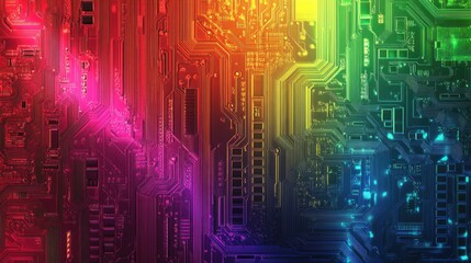 Obraz premium Abstract colorful circuit board background, rainbow colors 