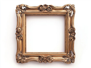 A gold framed picture with a white background