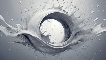 Circle splashing point, a fast motion blurred abstract silver background on digital art concept, Generative AI.