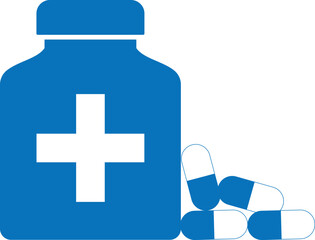 pill bottle icons, bottle with a medical cross, isolated on a white background.