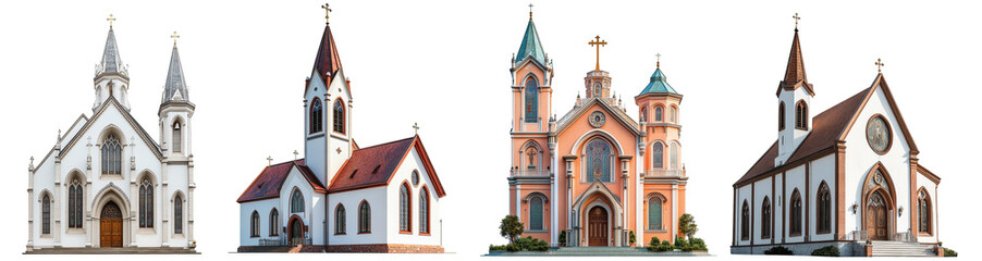 Obraz premium Gothic style churches with spires and intricate architecture historical buildings transparent background