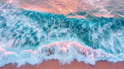 Vibrant psychedelic patterns of velvet waves in seafoam green and coral pink tones