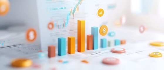 Illustration of a government budget influenced by economic policy, represented by digital charts and spending categories