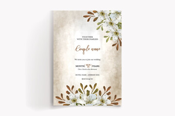 WEDDING INVITATION FRAME WITH FLOWER DECORATIONS WITH FRESH LEAVES