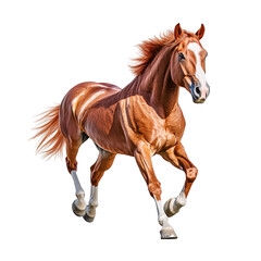 Obraz premium A stunning chestnut horse galloping gracefully, showcasing strength and beauty in motion against a clear background.