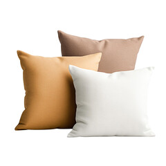 A stylish arrangement of three decorative cushions in warm tones. Perfect for enhancing any living space or interior design.