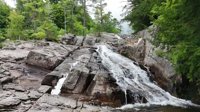 Slow motion drone waterfall in New Hampshire