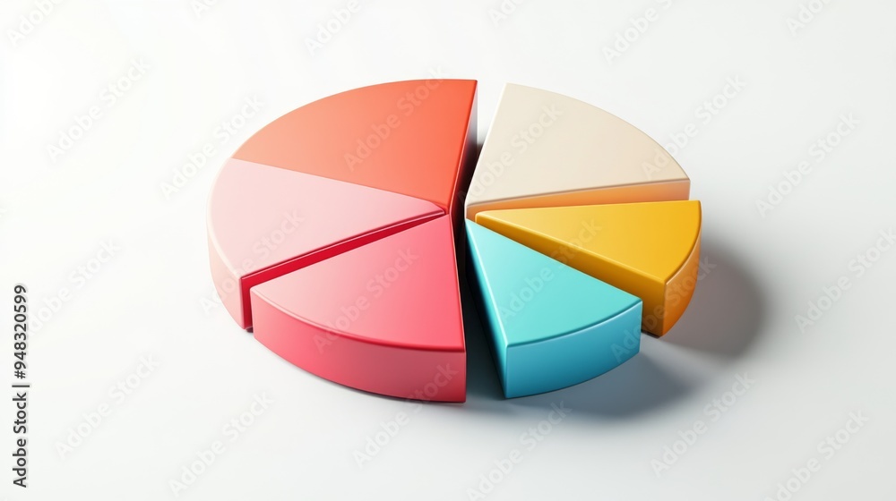 Aufkleber A detailed 3D pie chart with vibrant segments, showcasing different data slices and their proportions, set against a clean, white background.