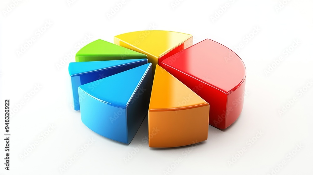 Poster a detailed 3d pie chart with vibrant segments, showcasing different data slices and their proportion
