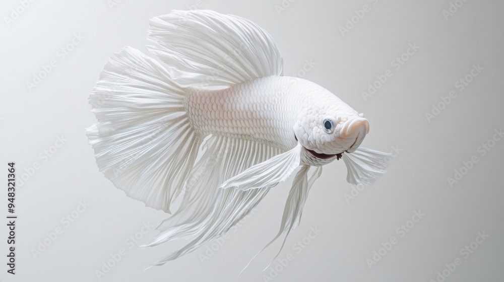 Poster A detailed image of a betta fish with an elaborate fin structure, positioned centrally against a white background to highlight the complexity of its design.