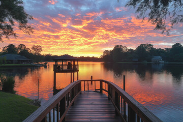 Fototapeta premium Dock Lake At Sunset