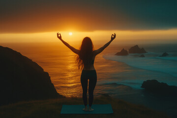 Fototapeta premium Doing Yoga At Sunset