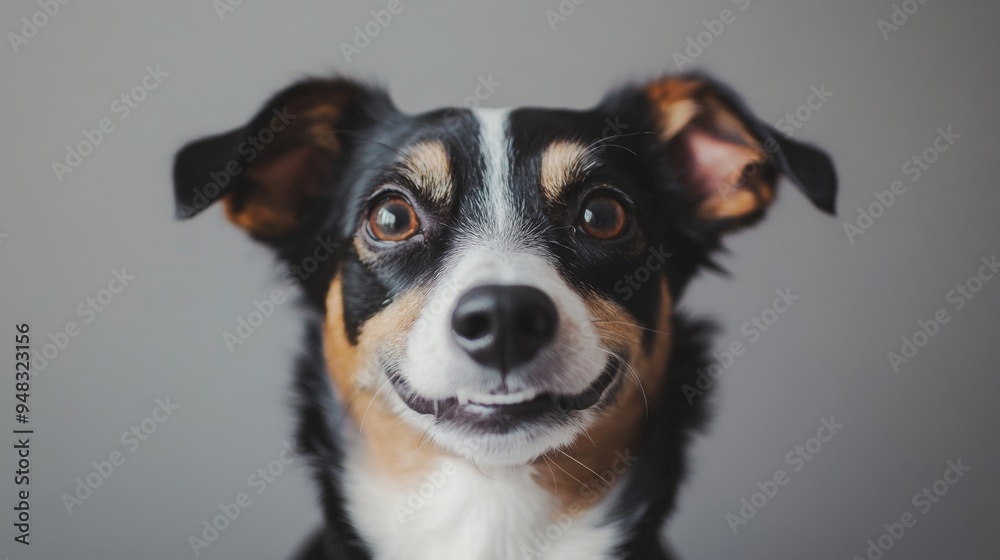 Poster a detailed shot of a dog with a distinctive and adorable expression, such as a tilt of the head or a
