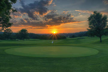 Golf Field At Sunset